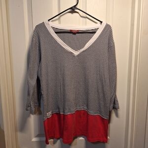 Chaps Black and White Striped Top Red Accent Extra Large